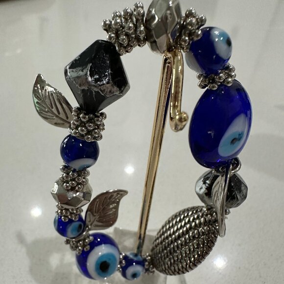 Vintage Handmade Evil Eye Lampwork Glass Bead Bracelet - Picture 4 of 7